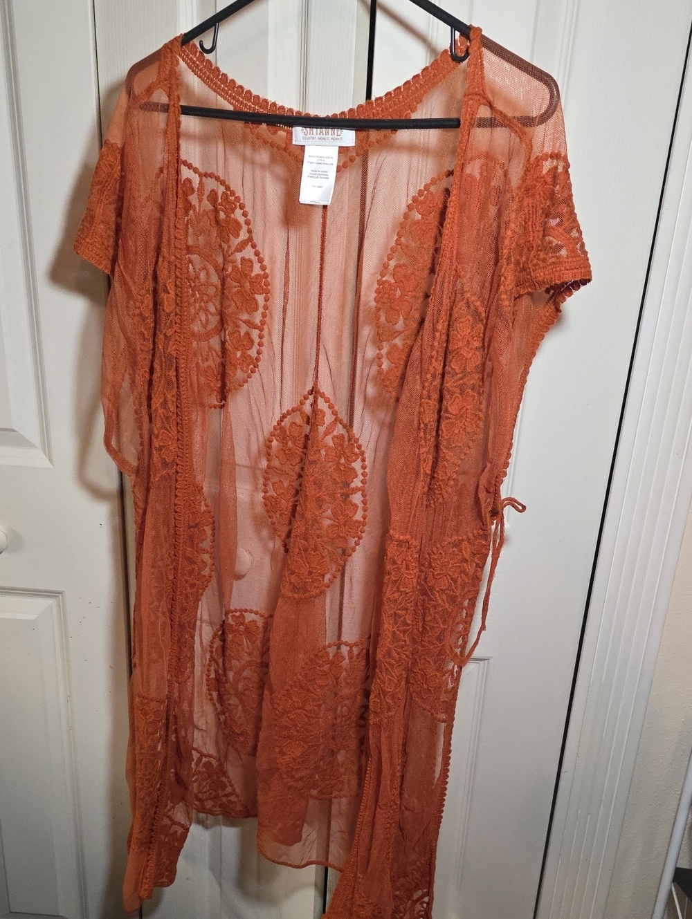 Shyanne Orange Crochet Sheer Kimono